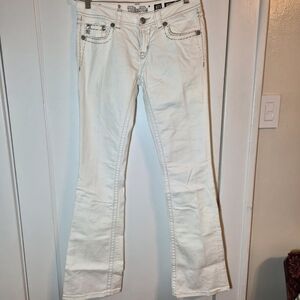 Miss Me Signature Boot Cut‎ Jeans in White Embellished Pockets Sz 28
